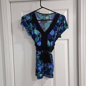 Apt. 9 Blue and Black Patterned Blouse